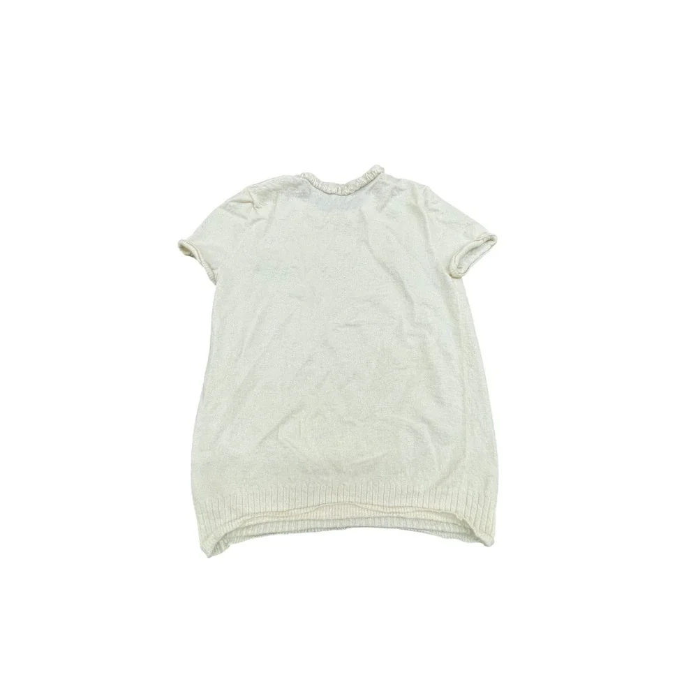 Tory Burch Cream 100% Cashmere Short Sleeve Ruffle Neck Sweater Top Size M